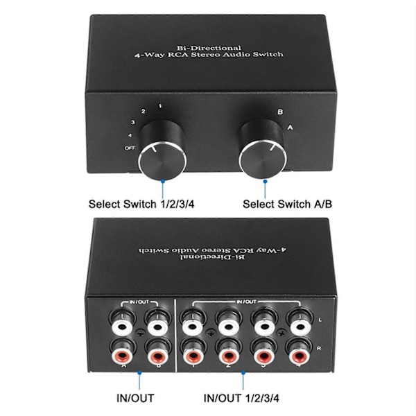 Bi-Directionel 4-vejs RCA Stereo Audio Switch L/R Audio Switcher