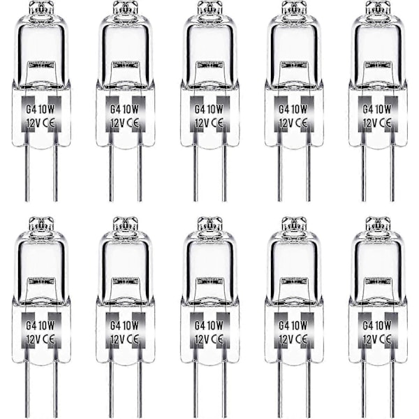 10-pack G4 Halogenlampa 12V 10W, Dimbar Varmvit 3000K, 150lm - Klar Kapsellampa