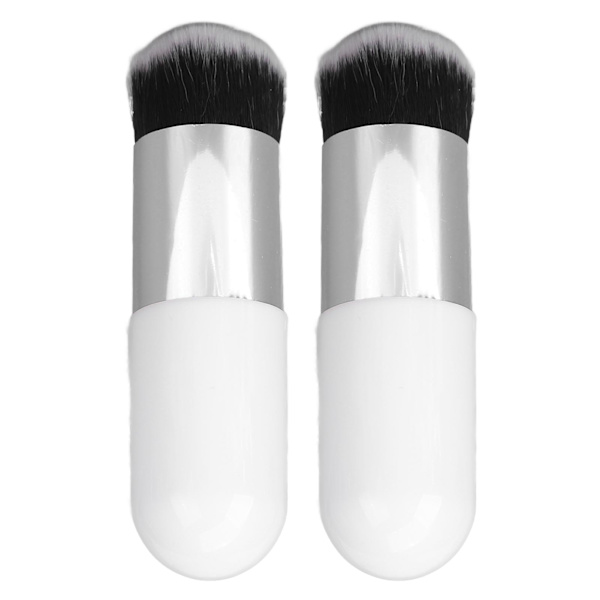 2 stk Foundation børste kunstfiber blød komfortabel bærbar makeup børste til kvinder hvid sølv