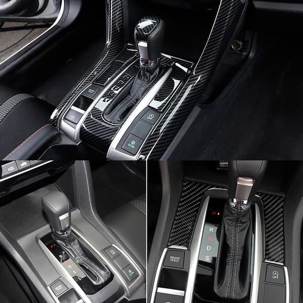 2st Äkta Kolfiber Växelspaksknapp Panel Trim Ram Passar för Civic 10:e FC/FK 16-19