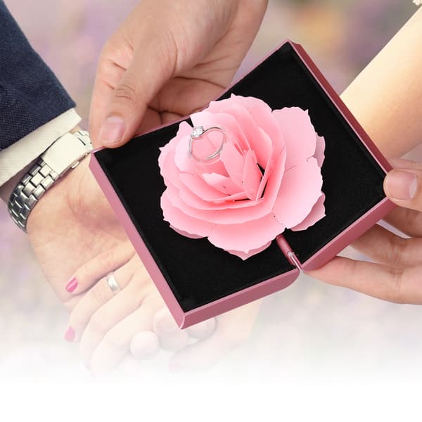 3D Rose Pop-up Ring Box Bryllup Forlovelse Smykkeopbevaringsstativ Ringholder (Pink)