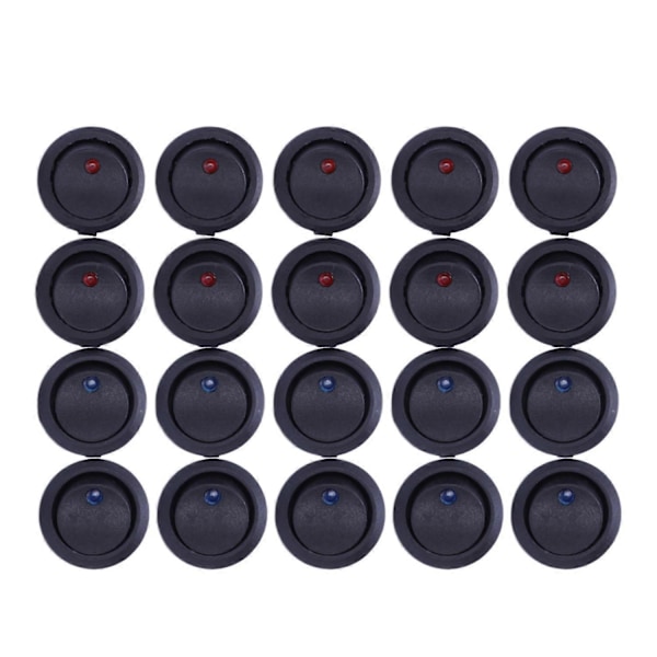 20 st 12V 20A 3-läges Terminal Rocker LED-vippströmbrytare Blå & Röd
