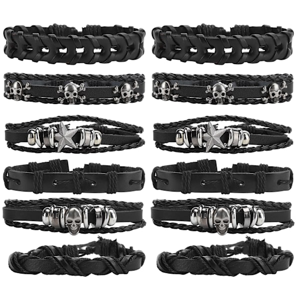 12 stk flettet lær armbånd DIY håndlaget vikling justerbar vintage mansjett smykker