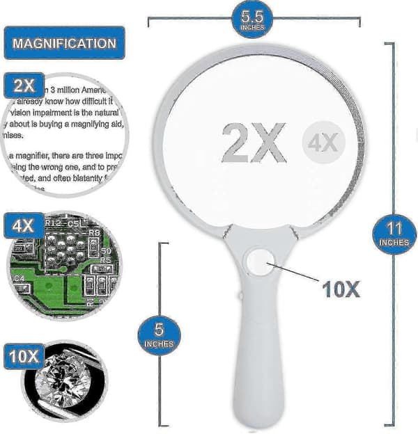 Large Magnifying Glass with LED Light - 2X 4X 25X Magnification Lenses - Best Giant Magnifier with Light for Reading, Exploration, Inspection