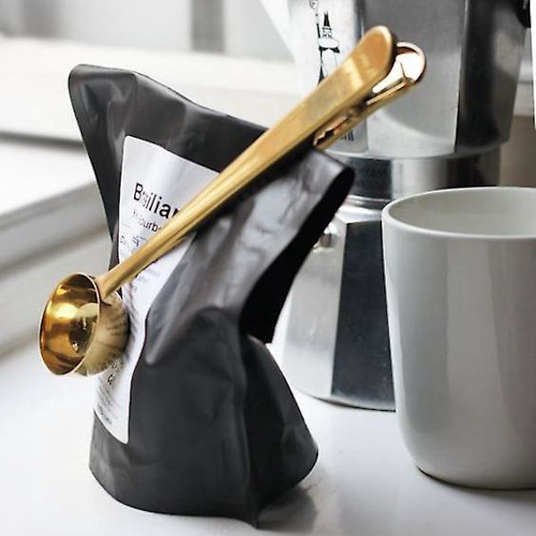 Kaffebön- och tesked med påse-klämma - Rostfritt stål, perfekt för att mäta kaffe, te, proteinpulver och mer