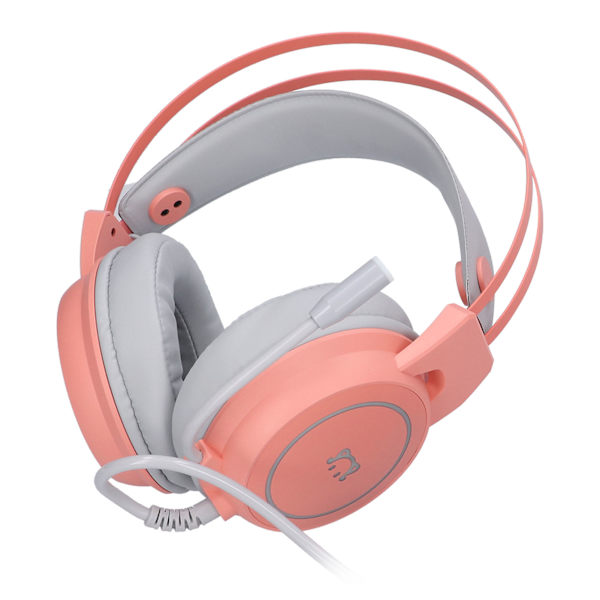 Headset för spel med huvudmontering, 50 mm högtalarenhet, stereo, 360° allround, böjbar hörlur, rosa