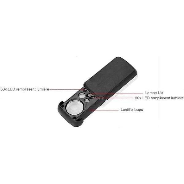 Bärbar Skjutbar Ficklupp 30X 60X 90X Förstoring Juvelerare Förstoringsglas med UV LED-ljus Falskmyntsljus Multifunktion för Juvelerare Dia