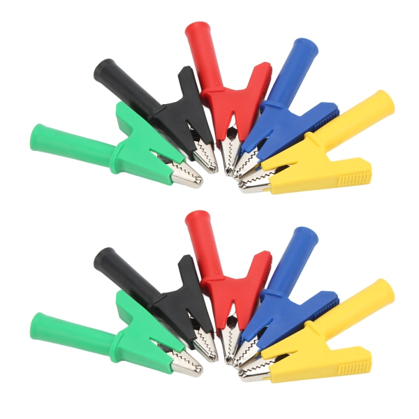 Krokodilleclips isoleret testklemme 4 mm jack 10 mm åbning Rød Sort Gul Blå Grøn 60049