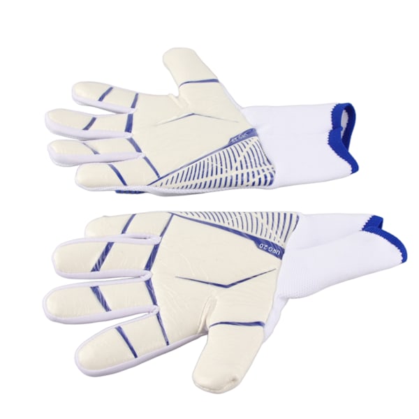 Et par fodboldmålmandshandsker med stærkt håndfladegreb, fingerspidsbeskyttelse, skridsikker latex og nylon, åndbar fodboldmålmandshandske 7