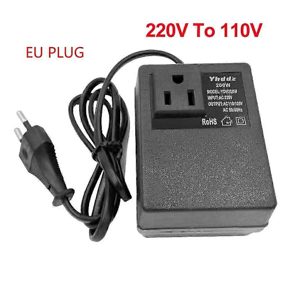 200w Spenningsomformer 220v Til 110v Nedtrappingstransformator Spenningsomformer Reiseadapter Eu Plugg Inverter