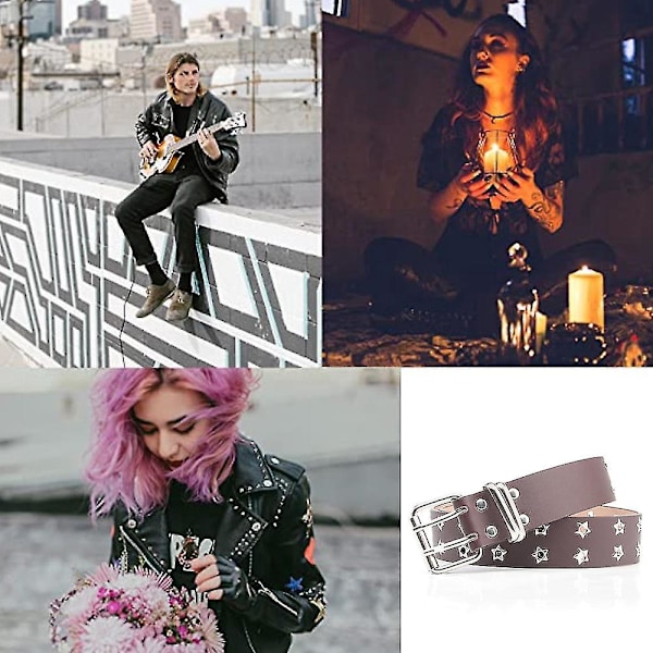 Dobbelt Øje Pu Læder Bælte Til Kvinder/Mænd Punk Metal Jeans Bælte Bred 1.5 Tommer