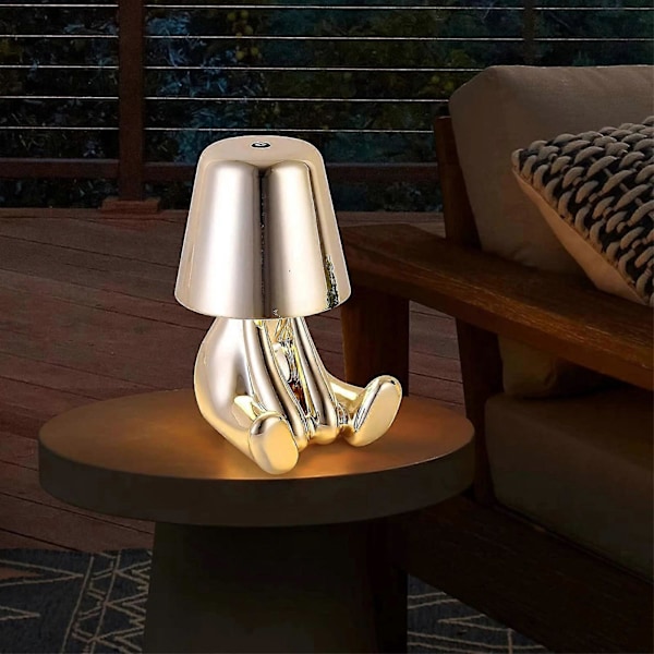 Nattlampe Liten Gull/Sølv Mann, 3 Nivåer Dimmbar Sengelampe Berøringslys 3d Tenker Statue Oppladbar LED Bordlampe ff E I Sølv