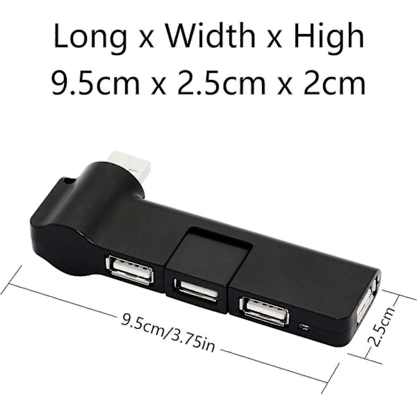 180 Graders Rotasjon USB-utviderhub, 4 Port USB Hub Strømadapter, USB-utvider 90/180 Graders Rotasjon for PC, Laptop, Tastatur, Mus, Harddisker og Andre US