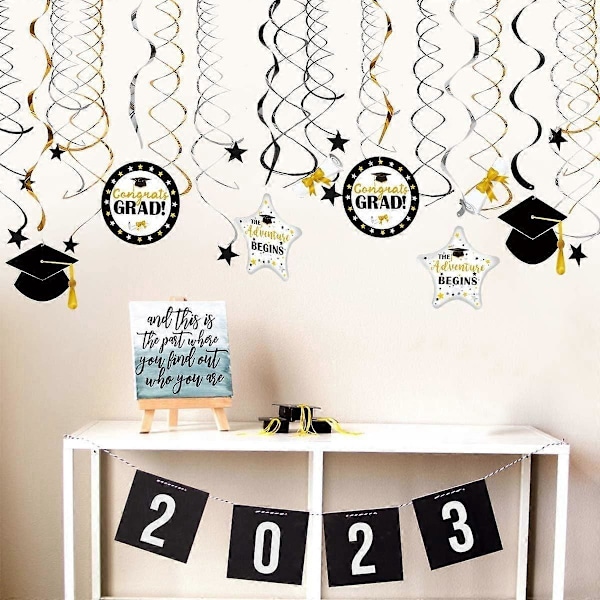 2021 Gull Svart Sølv Konfirmasjonsdekorasjoner Hengende Virvler Gratulerer Grad Banner Svart Konfirmasjon C