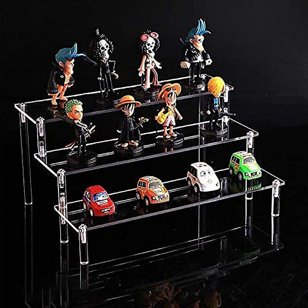 Klar Akryl Display Stand, 3-lags Klar Trappehylde, Akryl Display Stand til Samlinger, til Fremvisning af Figurer, Neglelak, Kosmetik