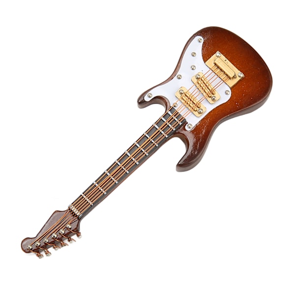 Miniatyr elektrisk gitar rød hvit farge stilig 3,9 tommer lengde utsøkt mini gitarmodell med eske for bord brun