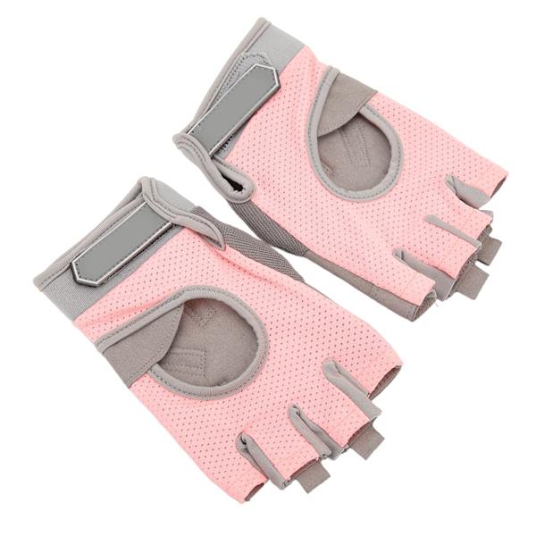 1 par åndbare træningshandsker til kvinder, vægtløftning, sport, ridning, halvfinger, skridsikker, slidstærk, beskyttelsesudstyr, pink, L (til håndfladebredde på 20-22 cm)