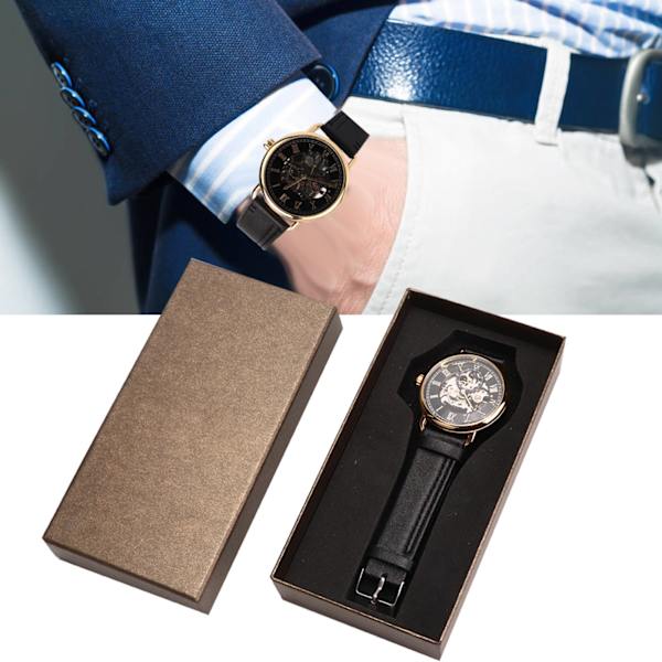 FORSINING Fashionabla watch Mekanisk halvautomatisk herrklocka i ihåligt watch(svart SurfaceGold- case )