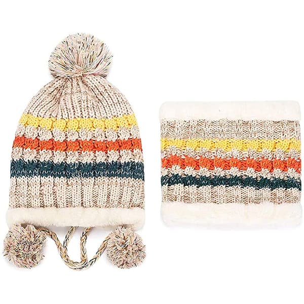 Dam Stickad Mössa Halsduk Set Varm Tjock Virkad Pompom Mössa Halsduk för Utomhus Skid Snowboard