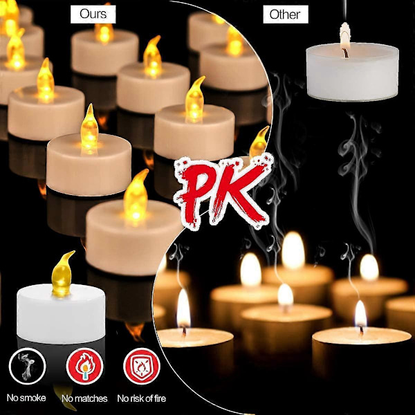 24 Pakke LED Lys CR2032 Batterier Telys Flammeløs Klar Flakkende 100+ Timer Elektrisk Lys, Dekorer Halloween (Varm Gul (24 stk))