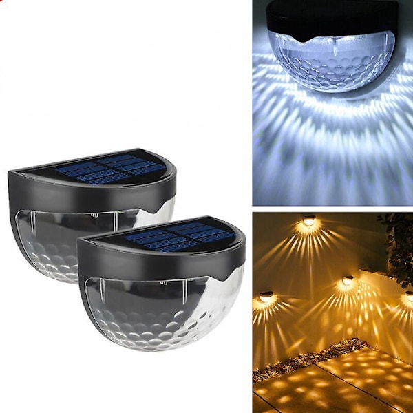 2-pack Solcellsdrivna LED-vägglampor Vattentäta Utomhus Trädgård Staket Solenergi Gård Trappsteg Dekorativa Belysningslampor (Vitt Ljus)