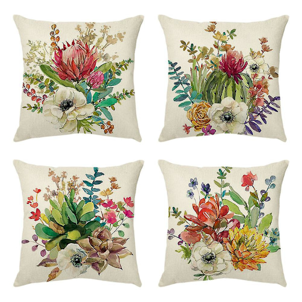 En uppsättning med 4 kuddfodral 45 x 45 cm Dekorativt blommönster örngott för soffa vardagsrum sovrum stol heminredning