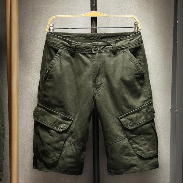Army Green Löysät Miesten Shortsit Useilla Vetoketjullisilla Taskuilla - Koko 2XL