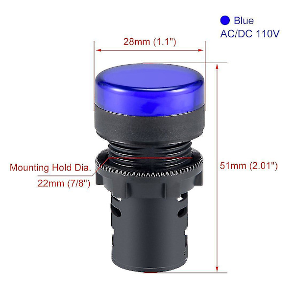 Gule LED-indikatorlamper, 2 stk., planforsænket montering, 7/8\" 22mm blå