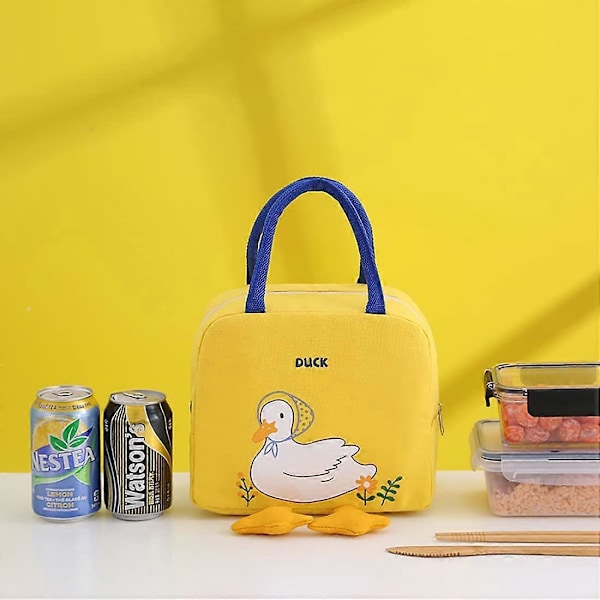 Söt Liten Gul Anka Lunchväska, Vattentät Isolerad Lunchväska, 3D Tecknad Lunchväska 23x20x13cm, med Aluminiumfolie, för Flickor, Skolbarn