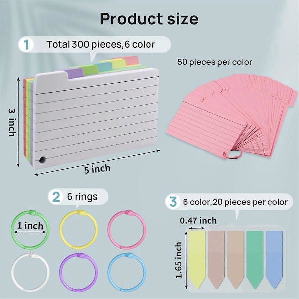 300-pack indexkort, 7,62 cm x 12,7 cm linjerade indexkort med ring