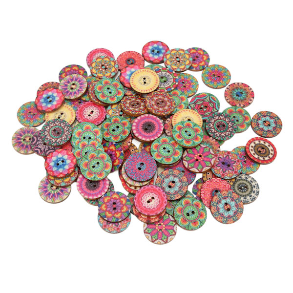 100 st Träknappar Retro Blommönster Hållbara 25 mm DIY Tillbehör för Sömnad Hantverk