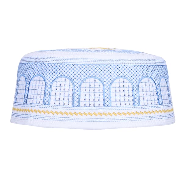 Muslimsk Hat Islamisk Tilbedelse Bøn Broderi Saudi-Arabien Hovedbeklædning Polyester Bomuld Blå57