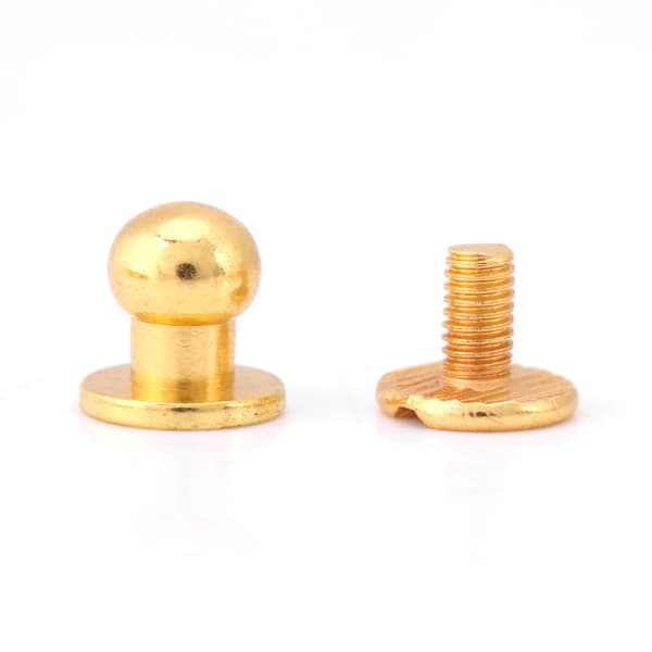 20 stk. Rundt Hode Solid Messing Spiker Nagle Knapp DIY Lær Tilbehør (8*6mm gull)