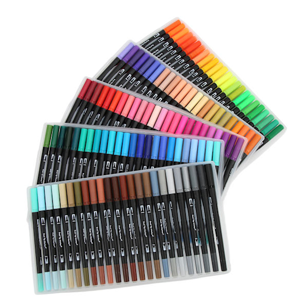 120 farger dobbelthodede fineliner-tusjer 0,4 mm fineliner-penner med gjennomsiktig boks for voksne og barns fargeleggingsbøker