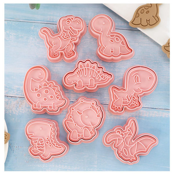 Dinosaur Cookie Form Sød Mad Grade Plastik 3D Dyr Bage Cutter til Kiks Kager Desserter Håndværk