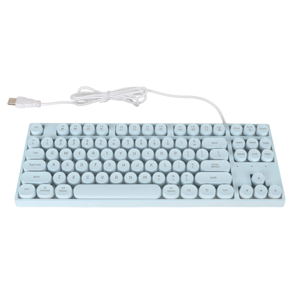 Gaming Keyboard USB Rund 87 nøkler Fargerikt Bakgrunnsbelyst Ergonomisk Mekanisk Touch Kablet tastatur for stasjonær bærbar PC Blå