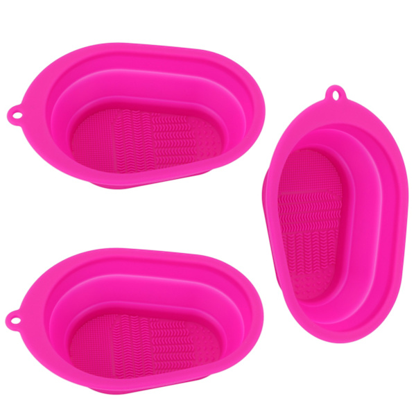 3 stk Silikonsminkebørste Rengjøringsskrubb Matte Bærbar Foldbar Sminkebørste Rengjøringsskål Rose Red
