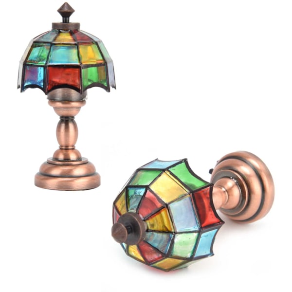 1:12 Nuken talo Langaton LED-pöytälamppu Miniatyyripöytälamppu Värikkäällä Varjostimella