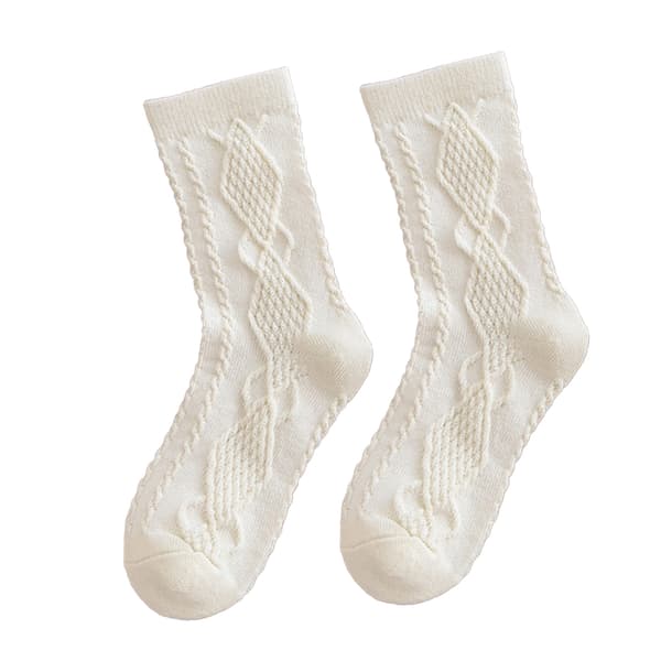 Børne Crew Sokker til Piger Bomuld Komfortable Varme Retro Preppy Mid-Calf Crew Sokker til Vinter Efterår Beige M