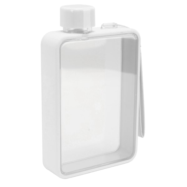 Platt vattenflaska plast läckagesäker transparent fyrkantig bärbar A5 papper vattenflaska 380ml vit
