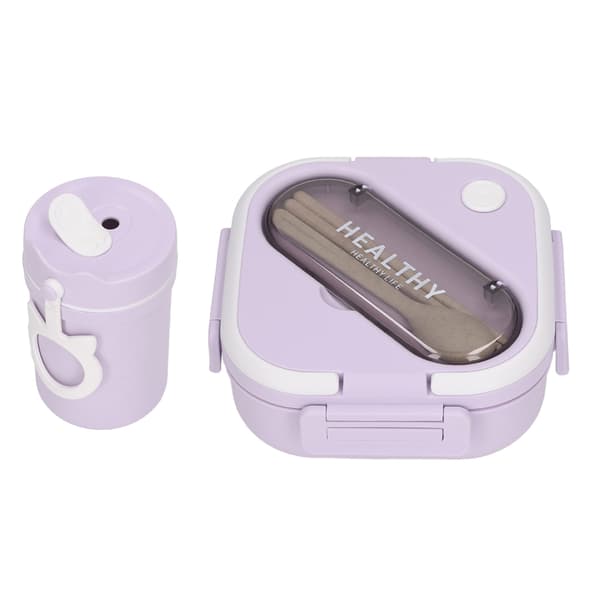 Matlåda Minimalistisk Söt Bärbar Läcksäker Bento Box med Mugg Pinnar Sked för Studenter Arbete Lila