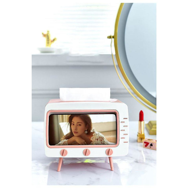 Sød TV Vævsæskeholder - Multifunktionel Mobiltelefonholder til Smartphone Toiletpapir Servietæske Skrivebord (Pink)