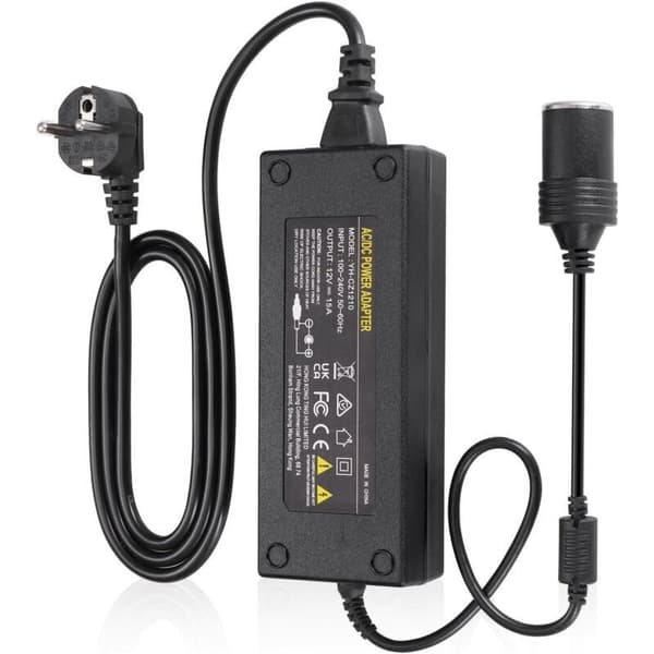 180W 15A Bilstrømadapter Spændingsomformer 230V til 12V Cigarettænderstik AC til DC Strømadapter til Dækpumpe, Køler og Andre Apparater 1 cm