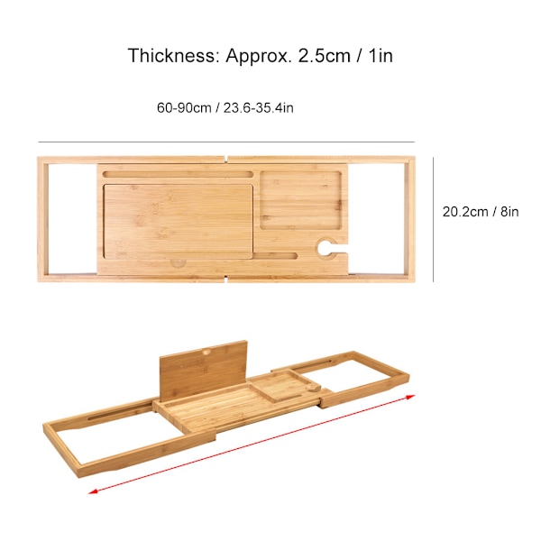 Multifunktionel justerbar bambus brusebad badekar hylde vin telefon bog opbevaringshylde bambus farve