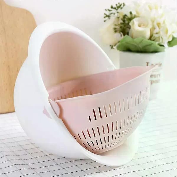 Kitchen Fruit Tray Detachable Double-Layer Fruit and Vegetable Bowl Drain Basket Creative Household Rotating Washing Basket G595A pink