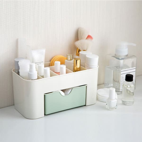 Kosmetik Makeup Organizer PP Multifunktionel 6 Rum Makeup Skrivebords Organizer med Skuffe Grøn