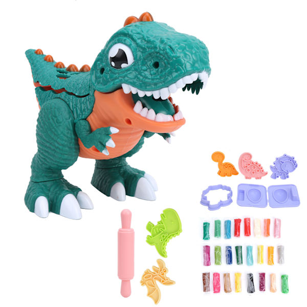 24 farver børns plasticine legetøj dinosaur DIY mud form barn modellering ler fødselsdag gave (farveboks + tilbehørspakke + 24 farve ler - grøn)