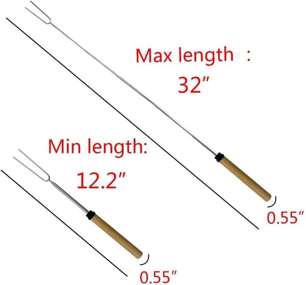 Marshmallow Sticks Kit Extendable Roasting Stick 32 cm Set of 8 Telescopic Stainless Steel.