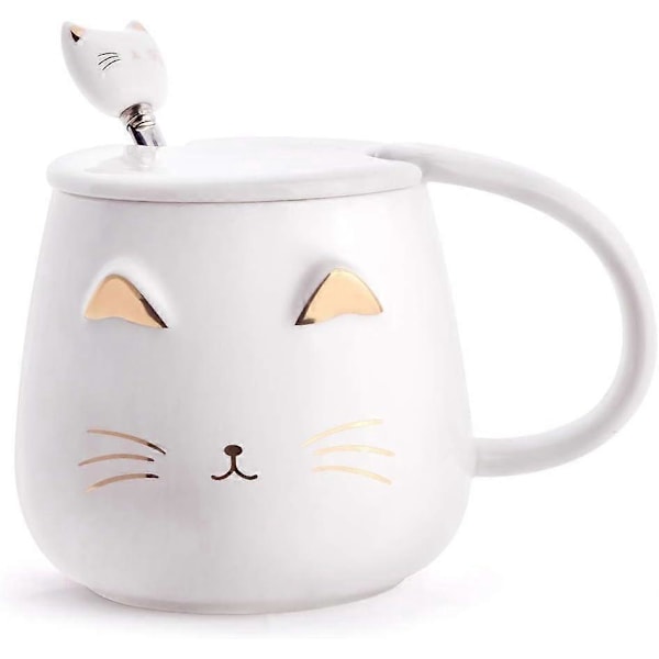 Keramisk Kaffekrus til Hjemmet med Rustfri Stål Ske - Katte Design - Til Katteelskere - Til Kvinder og Piger
