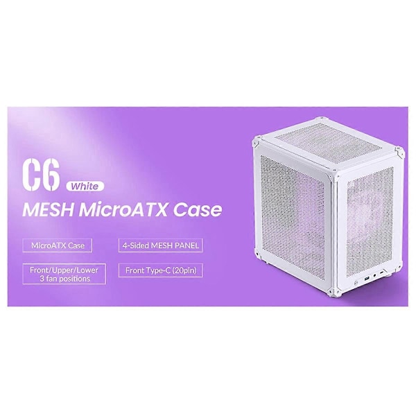 C6 MATX Mini ITX Kotelo PC Kotelo Pöytäkone Mesh Runko Valkoinen